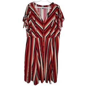 Torrid Women’s Plus Size 4 Striped Button Front Midi Dress Short Sleeve